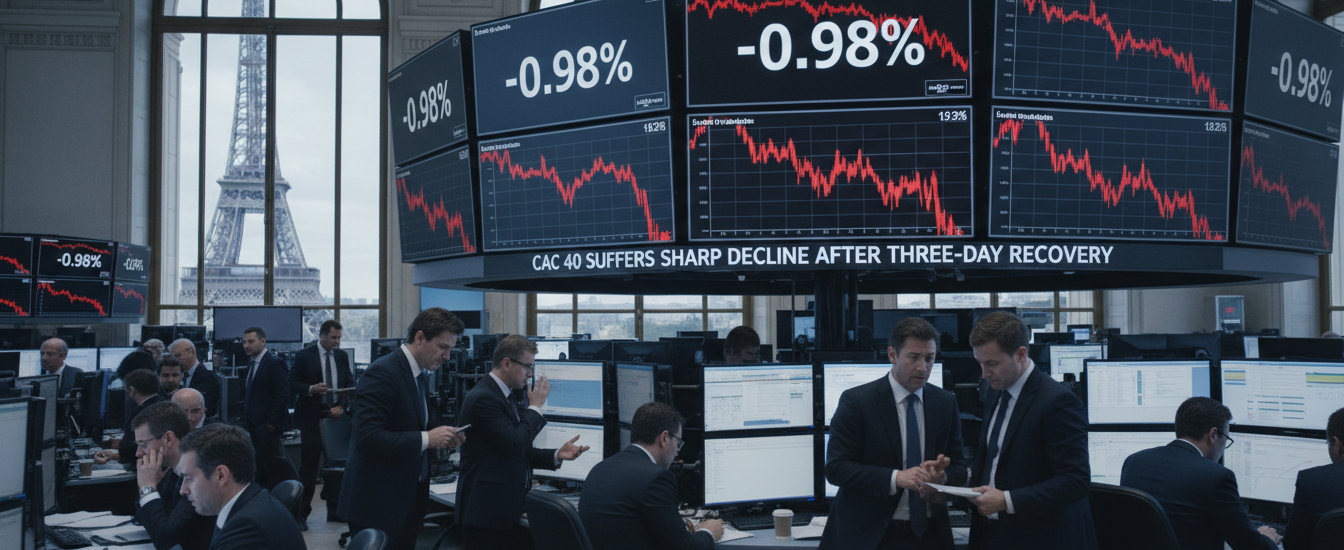 la bourse de paris chute de 0,98% après une brève reprise de trois jours, marquant un retour à la baisse des marchés financiers.