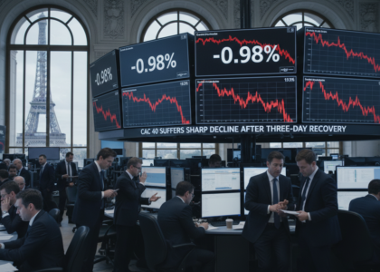 la bourse de paris chute de 0,98% après une brève reprise de trois jours, marquant un retour à la baisse des marchés financiers.